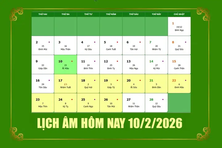 2/10 Năm 2026 Là Ngày Mấy Âm Lịch? Chi Tiết Ngày Giờ, Hoàng Đạo, Xấu Tốt Và Ý Nghĩa Đặc Biệt