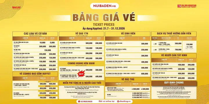 Giá Vé Cáp Treo Lên Đỉnh Núi Bà Đen 2026: Bảng Giá Chi Tiết, Lộ Trình Mới & Kinh Nghiệm Du Lịch Trọn Vẹn