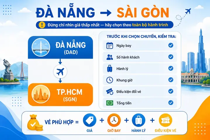 Lịch Bay Đà Nẵng – Sài Gòn 2026: Thời Gian Bay, Giá Vé Mới Nhất & Mẹo Săn Vé Rẻ "chạm Tay Lập Tức"