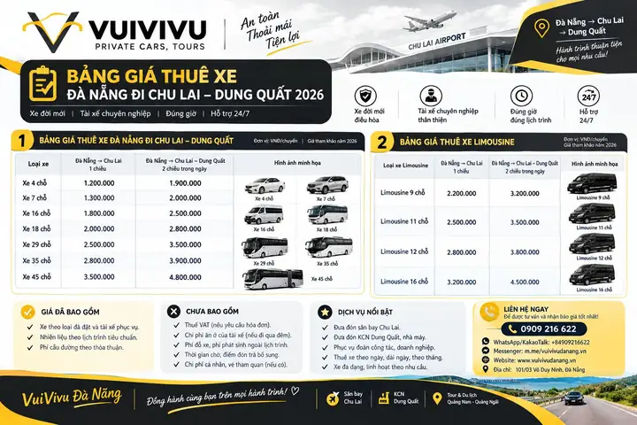 Xe Đà Nẵng Đi Chu Lai 2026: Bảng Giá Mới Nhất, Review Các Loại Xe & Kinh Nghiệm Đi Lại An Toàn, Tiết Kiệm